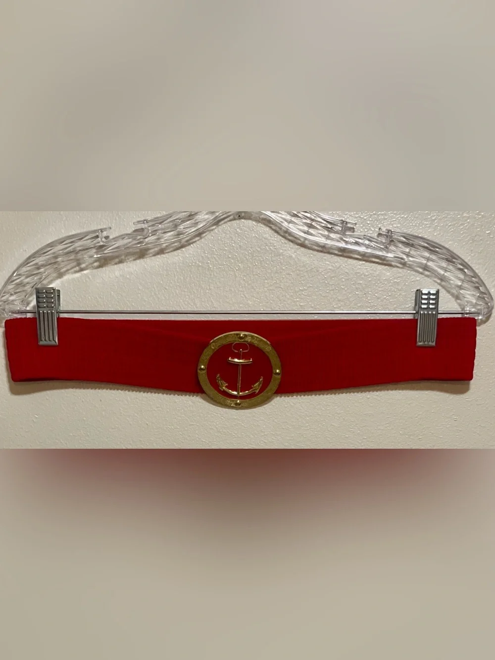 Vintage Red Nautical Anchor Belt with Gold Accent